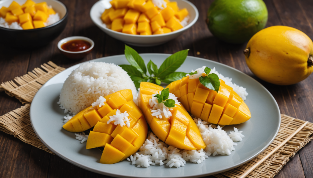 découvrez des desserts irrésistibles avec notre mango sticky rice, glaces coco et autres douceurs exquises. un voyage gourmand à ne pas manquer !
