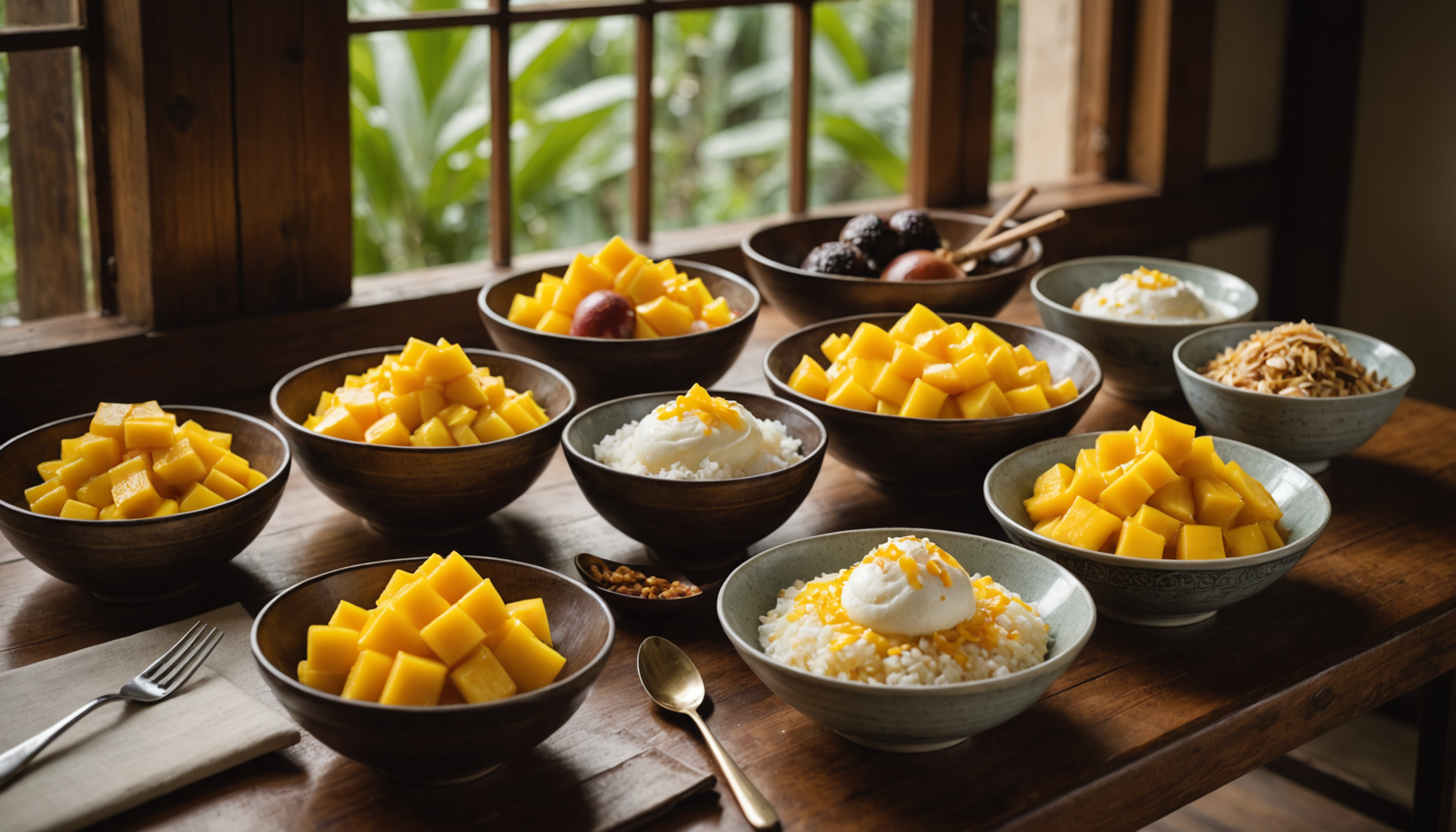 découvrez nos desserts irrésistibles : mango sticky rice, glaces à la noix de coco et autres douceurs exquises pour un plaisir sucré garanti.