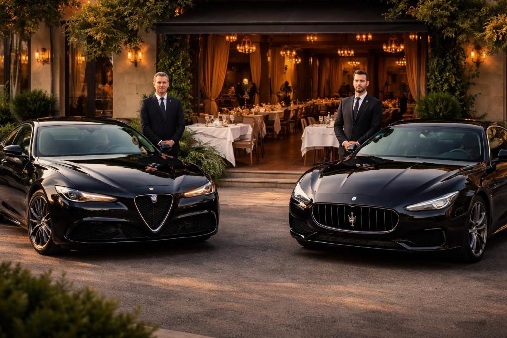 découvrez nos services gastronomiques d'exception avec chauffeurs experts, à bord des élégantes alfa romeo giulia et maserati ghibli pour une expérience unique alliant luxe et saveurs.